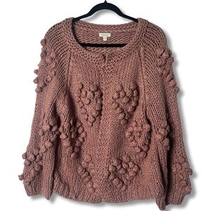 Debut - Women’s Chunky Knit Bobble Heart Cardigan Sweater Dusty Pink - Sz. L